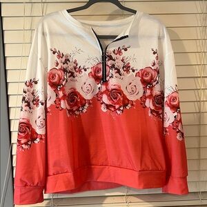 SHEIN Red and White Floral Sweatshirt